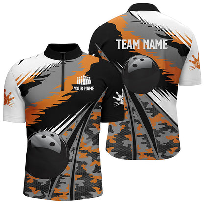 Men's bowling Quarter Zip shirts Custom black ball blue camo Bowling Team Jersey, gift for Bowlers SO0662