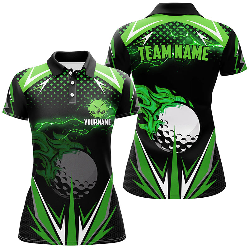 Black Womens Golf Polo Shirts Custom Multi Color Fire Lightning Team Golf Jerseys, Golf Attire For Ladies GO0027