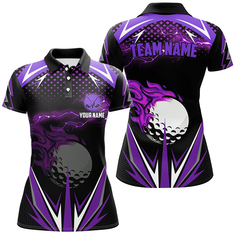 Black Womens Golf Polo Shirts Custom Multi Color Fire Lightning Team Golf Jerseys, Golf Attire For Ladies GO0027