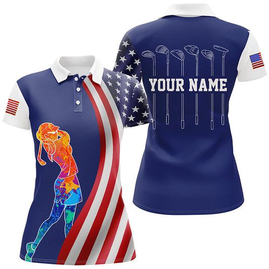 American flag golf clubs Womens polo shirts custom watercolor golf clothes for women, unique golf gift GO0024