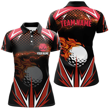 Black Womens Golf Polo Shirts Custom Multi Color Fire Lightning Team Golf Jerseys, Golf Attire For Ladies GO0027