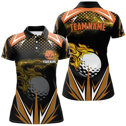 Black Womens Golf Polo Shirts Custom Multi Color Fire Lightning Team Golf Jerseys, Golf Attire For Ladies GO0027