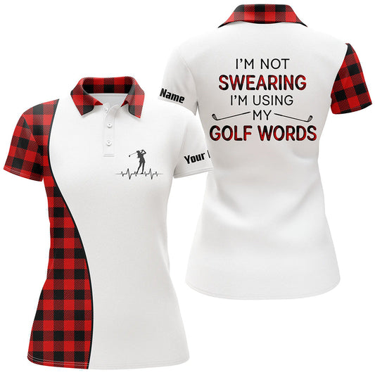 Red Argyle Plaid Christmas Pattern Custom Women Golf Polo Shirt I'm Not Swearing, I'm Using My Golf Word GO0021