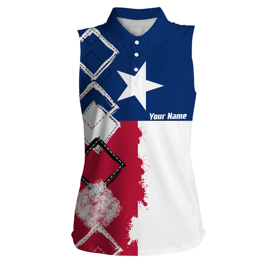 3D All Over Print Women Sleeveless Polo Shirt Texas Flag Patriot Custom Name Golf Shirts For Women, Gift For The Golfers SO1053