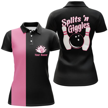 Splits'n Giggles Bowling polo Shirt For Women, Personalized Multicolor Retro Bowling Polo Shirt SO0935