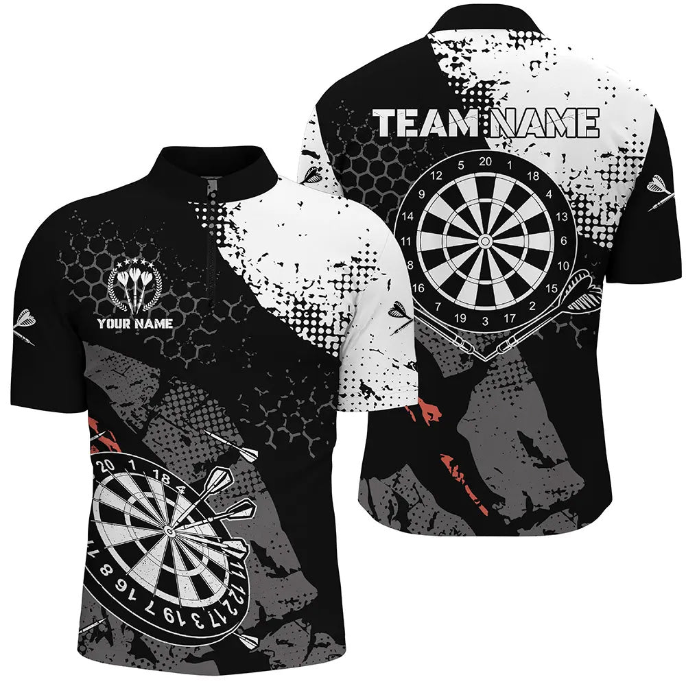 Retro Black White Pattern Custom Darts Quarter-Zip Shirts For Men Dart Team Jerseys SO0547