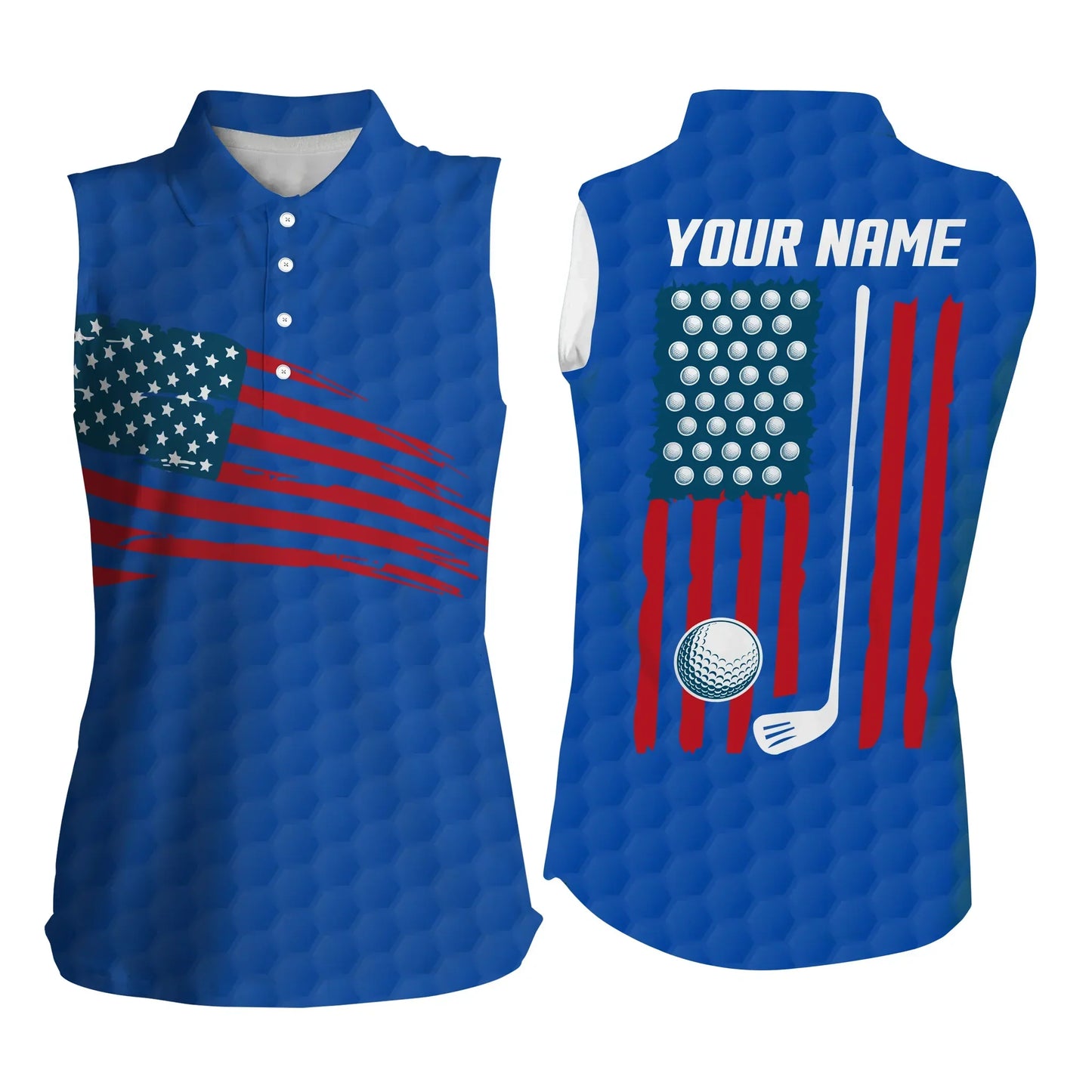 Womens Sleeveless polo shirt, American flag patriotic golf shirts, custom name golf gifts SO1005