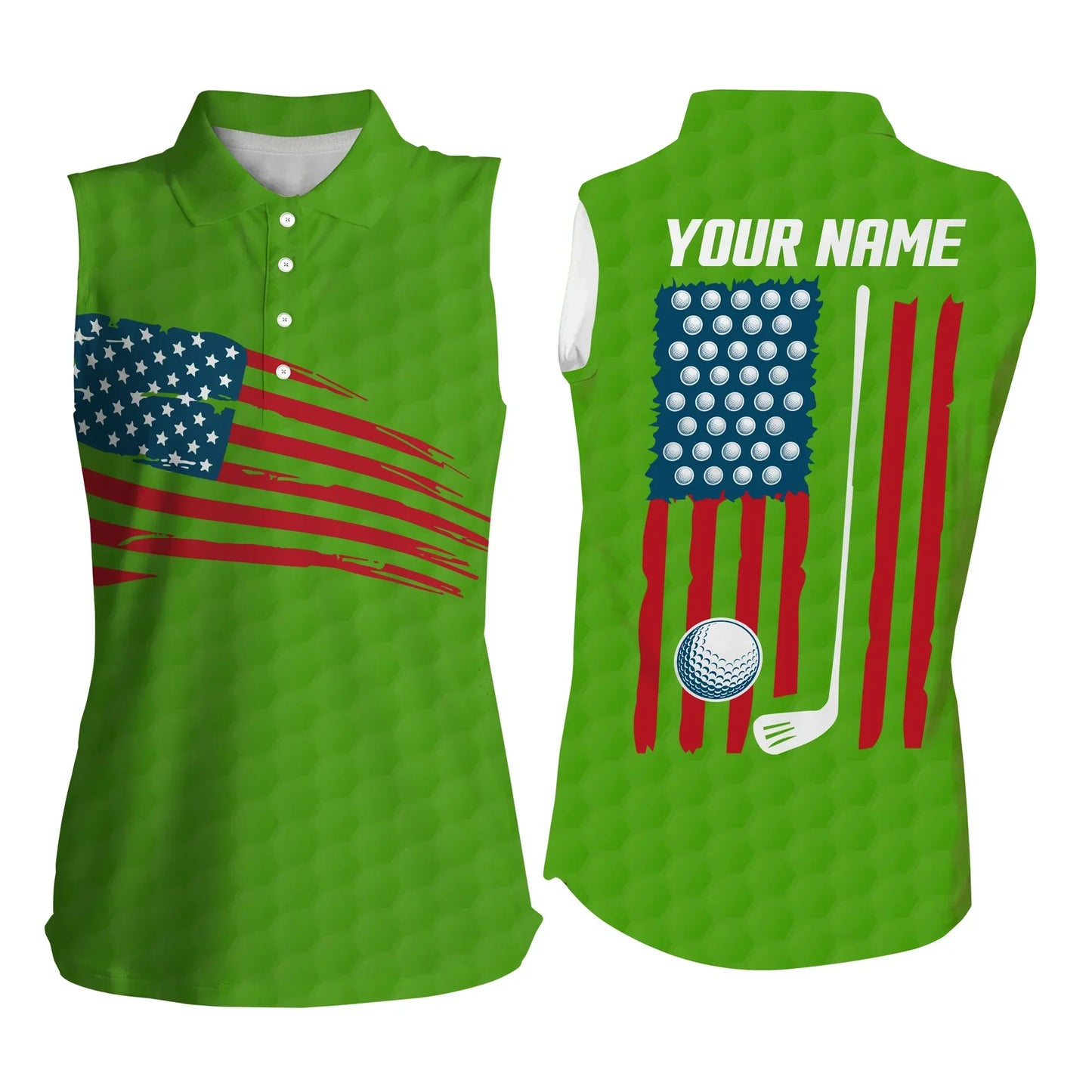 Womens Sleeveless polo shirt, American flag patriotic golf shirts, custom name golf gifts SO1005