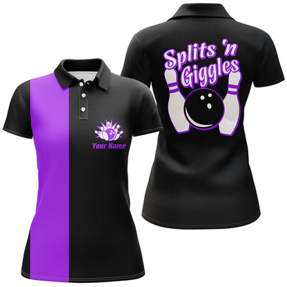 Splits'n Giggles Bowling polo Shirt For Women, Personalized Multicolor Retro Bowling Polo Shirt SO0935