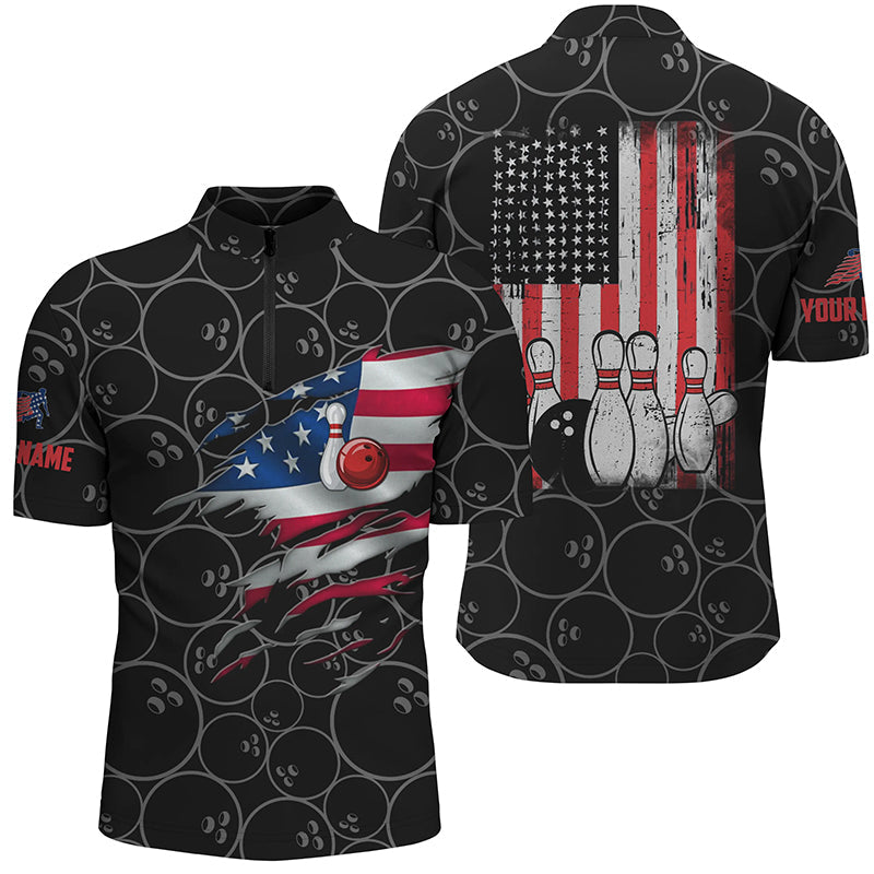 Bowling Quarter Zip shirts for men custom name vintage American flag bowling jerseys, super bowl shirt SO0699