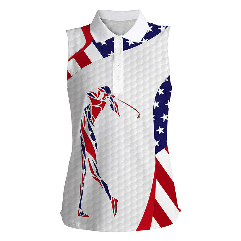 American Flag Patriot Golf White Womens Sleeveless Polo Shirts - Golf Gifts For Women SO0762