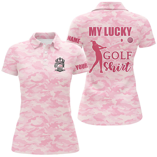 My Lucky Golf Shirt Pink Camo Womens Polo Shirt Custom Cute Camouflage Golf Gifts For Ladies GO0023