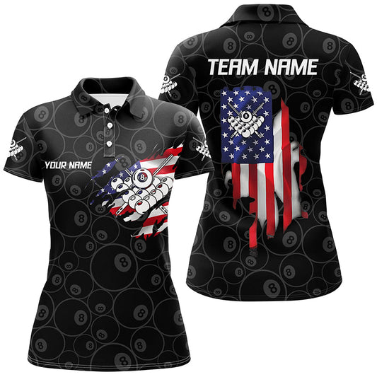 US Flag 8 Ball Pool Custom Billiard Polo Shirts For Women, Personalized Pool Billiards Polo SO0927