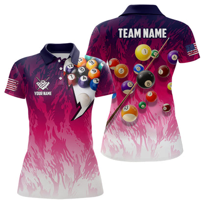 Billiard Colorful Billiard Customized Name, Team Name 3D Polo Shirt For Women BIO0013