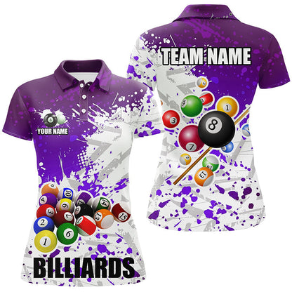 Billiard Colorful Billiard Customized Name, Team Name 3D Polo Shirt For Women BIO0013