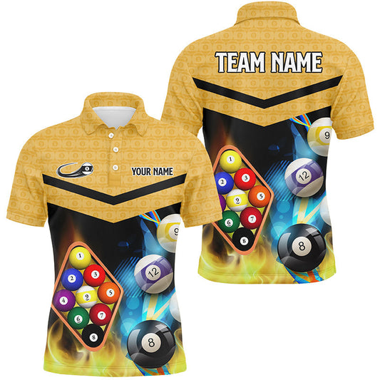 Billiard Yellow Billiard 9 Ball Customized Name, Team Name 3D Polo Shirt For Men, Billiard Polo Shirt BIO0016