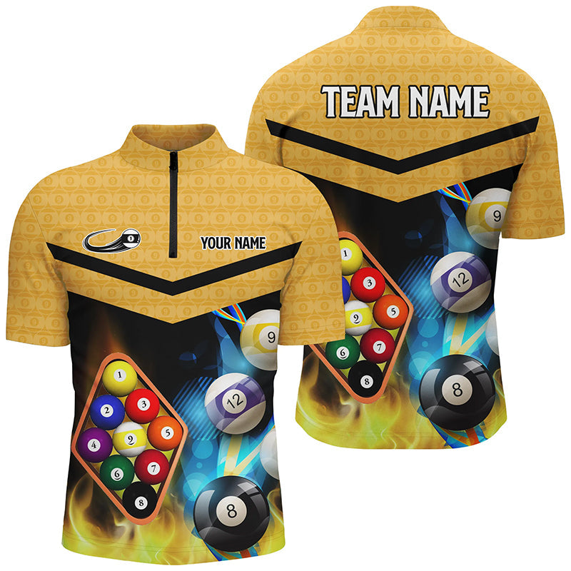 Billiard Yellow Billiard 9 Ball Customized Name, Team Name 3D Polo Shirt For Men, Billiard Polo Shirt BIO0016