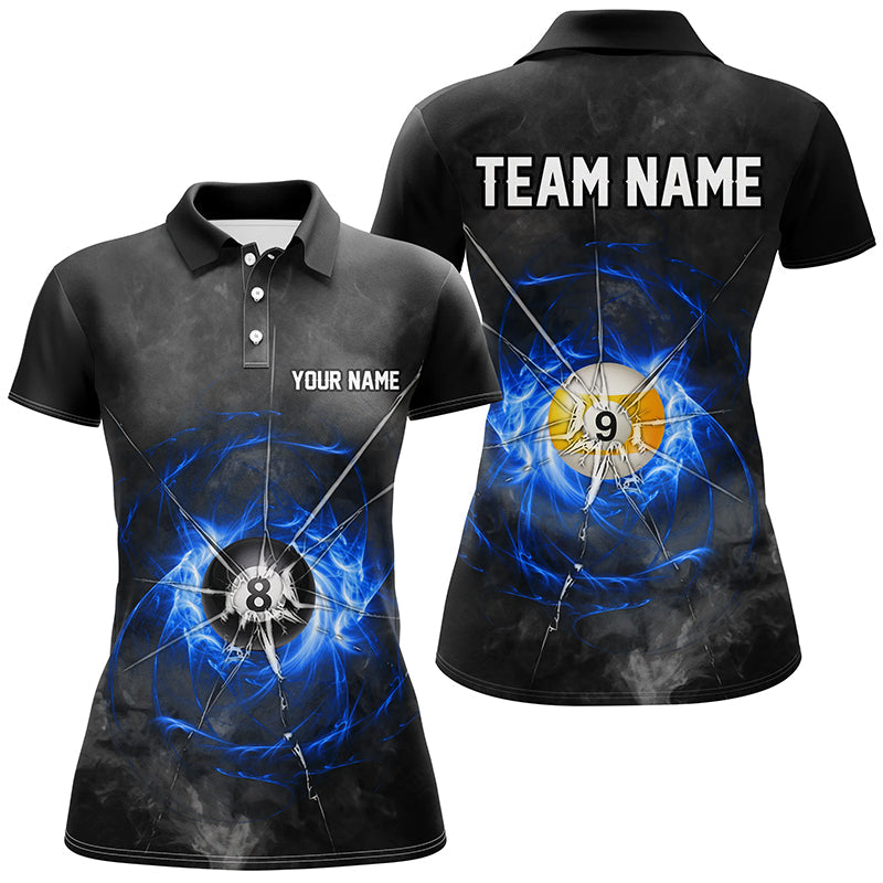 Billiard Multi Color Glass Crack 8 Ball Customized Name, Team Name 3D Polo Shirt For Women BIO0009