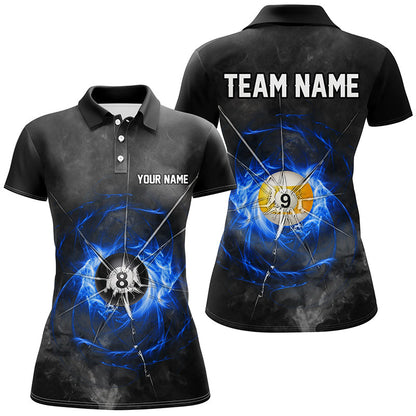 Billiard Multi Color Glass Crack 8 Ball Customized Name, Team Name 3D Polo Shirt For Women BIO0009