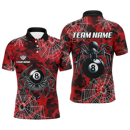 Billiard Red Camo Billiard Spider Cobweb Customized Name, Team Name 3D Polo Shirt For Men BIO0018