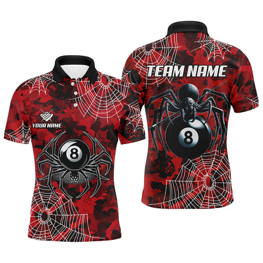 Billiard Red Camo Billiard Spider Cobweb Customized Name, Team Name 3D Polo Shirt For Men BIO0018