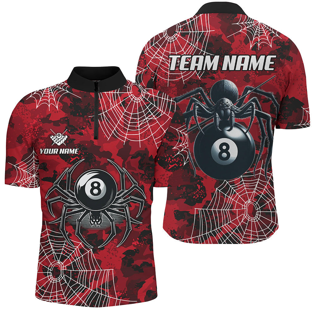 Billiard Red Camo Billiard Spider Cobweb Customized Name, Team Name 3D Polo Shirt For Men BIO0018