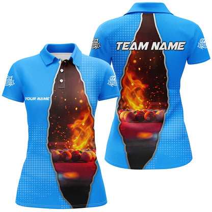 Billiard Balls Fire Black Pattern Customized Name, Team Name 3D Polo Shirt For Women BIO0012