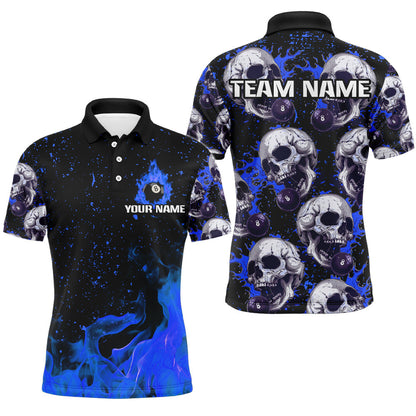 Billiard Orange Funny Skeleton With 8 Ball Customized Name, Team Name 3D Polo Shirt For Men BIO0019