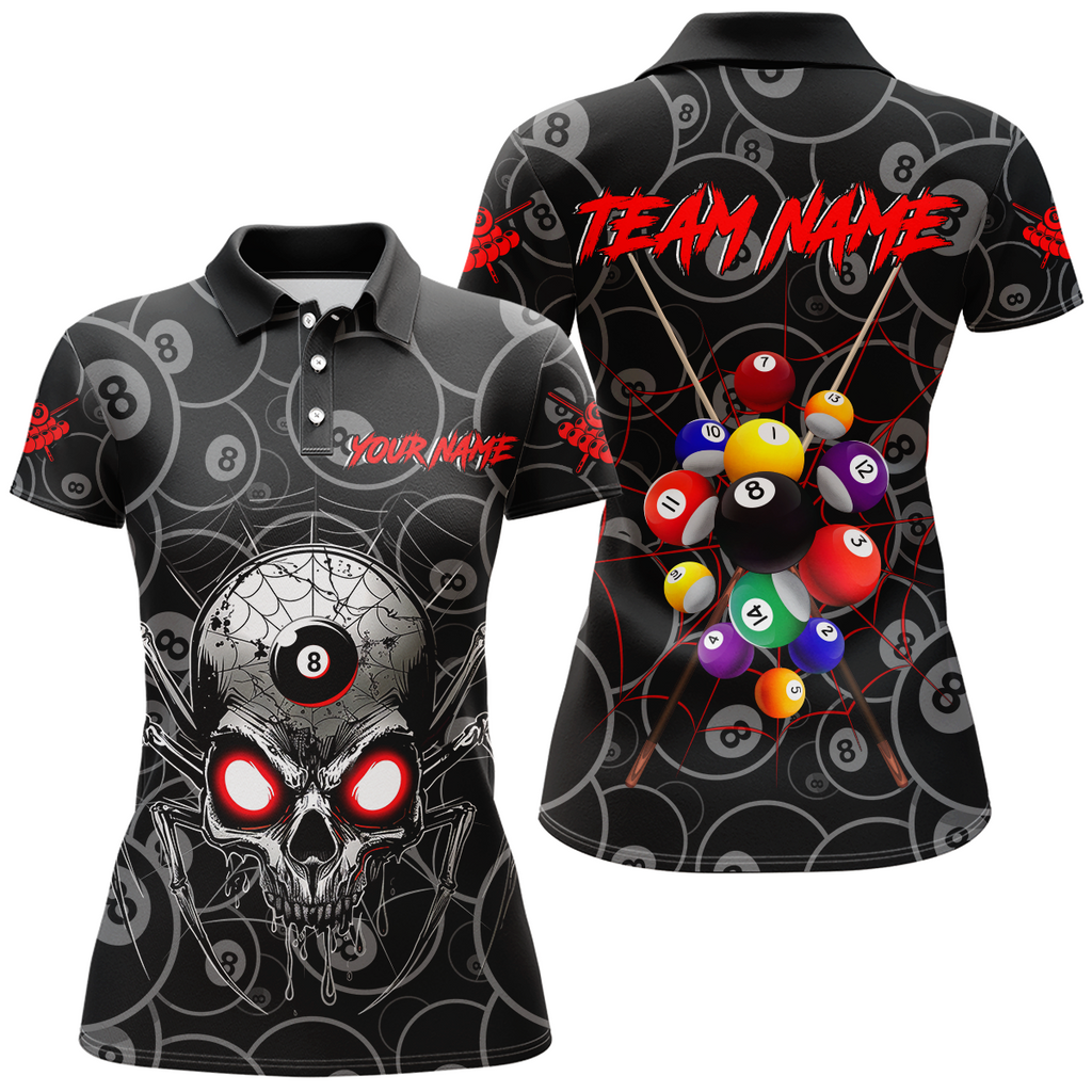 Billiard Green 8 Ball Pool Fire And Claw Hand Customized Name, Team Name 3D Polo Shirt For Women BIO0010