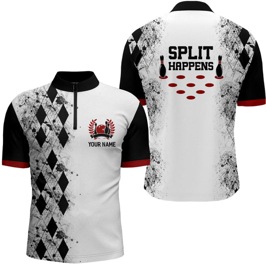 Split Happens Personalized Bowling Shirt for Men League Bowling Jersey with Name Men Quarter-Zip SO0572