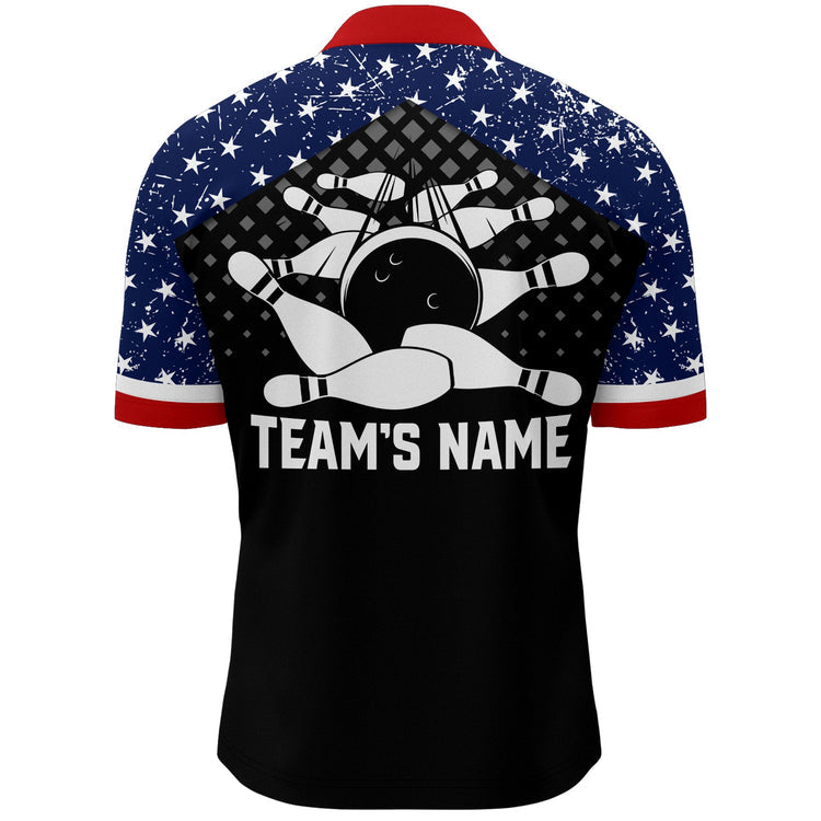 Patriotic Bowling Quarter-Zip Shirt Men Custom Ladies Bowling Team League Jersey USA Bowling Shirt SO0663