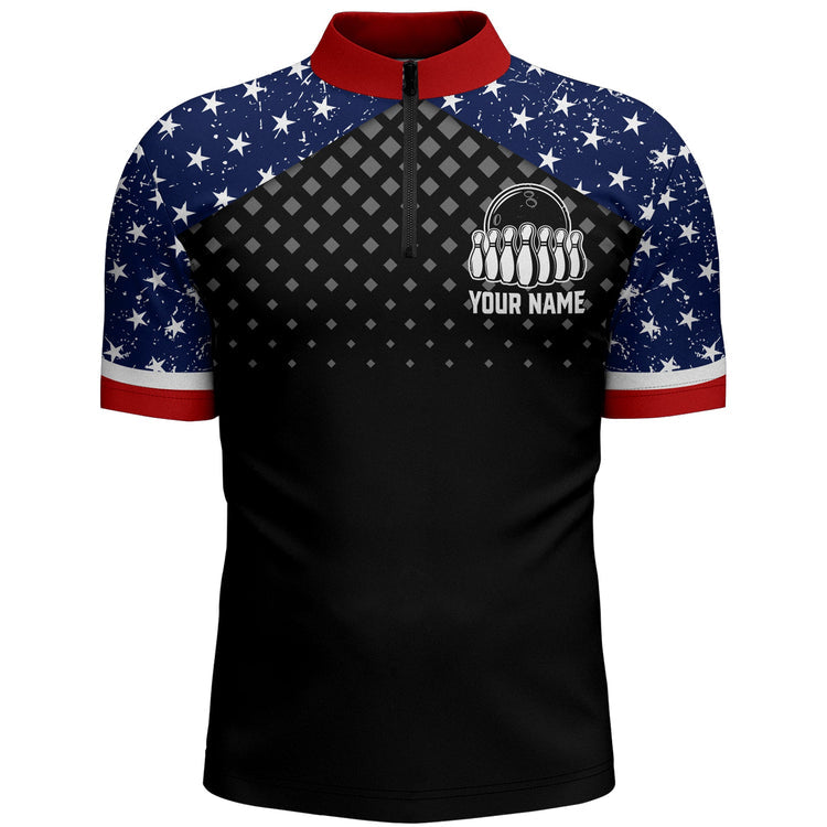 Patriotic Bowling Quarter-Zip Shirt Men Custom Ladies Bowling Team League Jersey USA Bowling Shirt SO0663