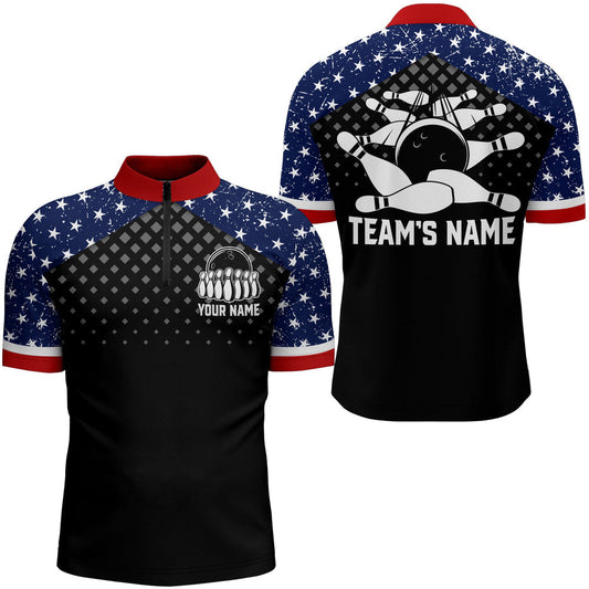 Patriotic Bowling Quarter-Zip Shirt Men Custom Ladies Bowling Team League Jersey USA Bowling Shirt SO0663