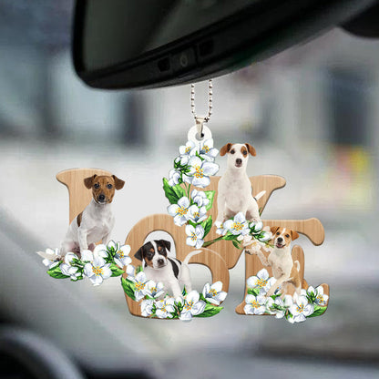 Cute Dog Ornaments Jack Russell Terrier Love Flowers Dog Lover Car Hanging Ornament OO0872