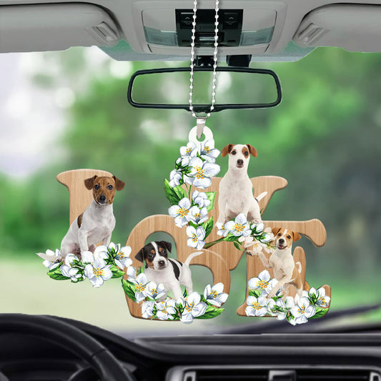 Cute Dog Ornaments Jack Russell Terrier Love Flowers Dog Lover Car Hanging Ornament OO0872