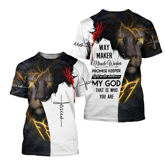 Jesus Way Maker 3D All Over Printed Shirts My God That Is Who You Are Lion Jesus 3D Hoodie Shirts TO0251