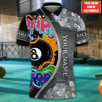 3D All Over Print Drip and Drop Ball Billiard Polo Shirt, Ball Pattern Billiard Uniform SO0892