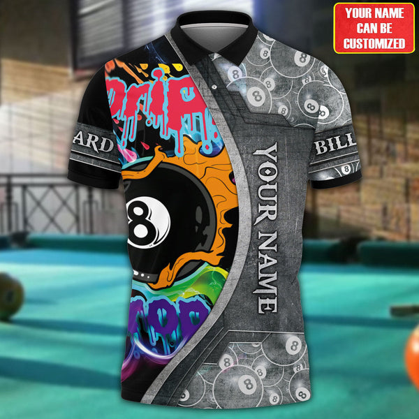 Personalized Name Drip and Drop Ball Billiard Unisex Shirt, 3D Full Printed Billiard Polo Shirt SO0708