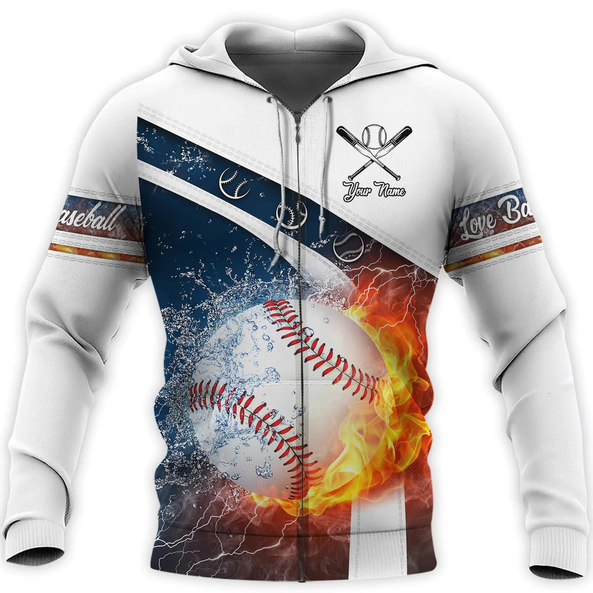 Custom Zip Hoodie Fire Baseball Pattern, Strike Baseball 3D Tee Shirt, Baseball Lover Gifts TO0097