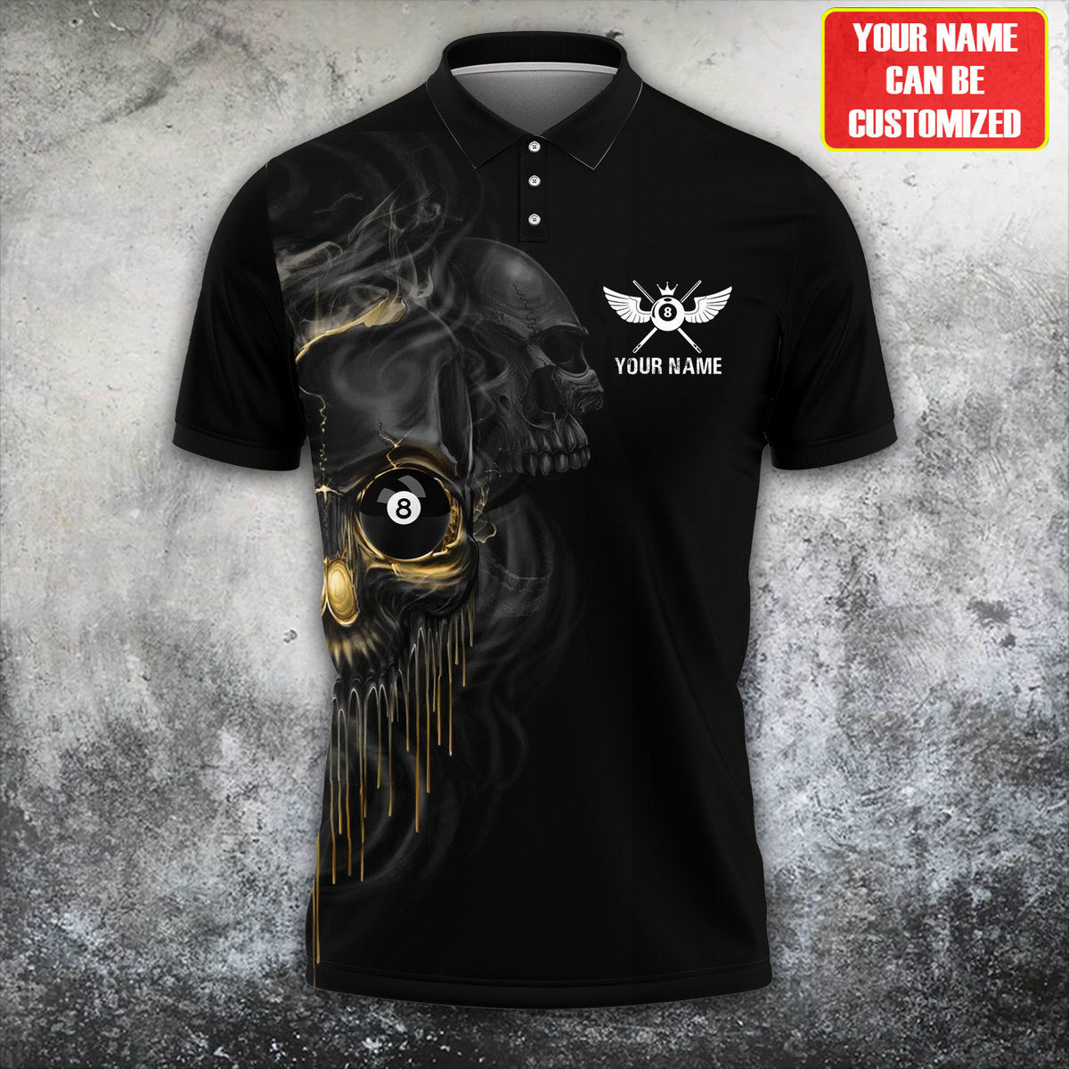 Skull Billiards Polo Shirt, Black Skull Billiards Shirt Design For Men, Scary Gift Idea SO0759