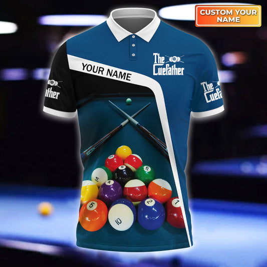 Personalized Sublimation Billiard Art on Polo Shirt, Funny The Cuefather Shirt, Billiard Lover Gift, Billiard Club Uniform SO1400