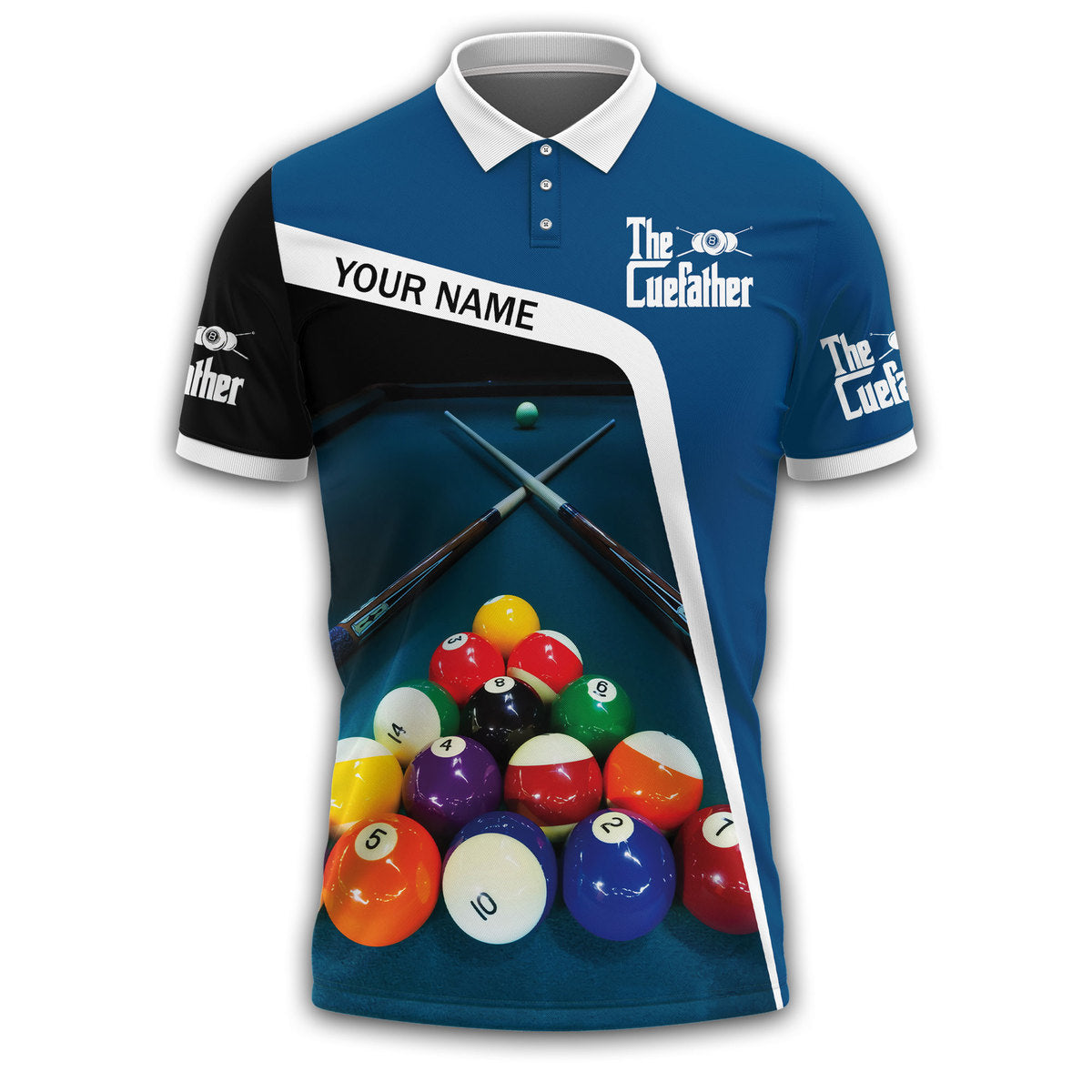 Personalized Sublimation Billiard Art on Polo Shirt, Funny The Cuefather Shirt, Billiard Lover Gift, Billiard Club Uniform SO1400