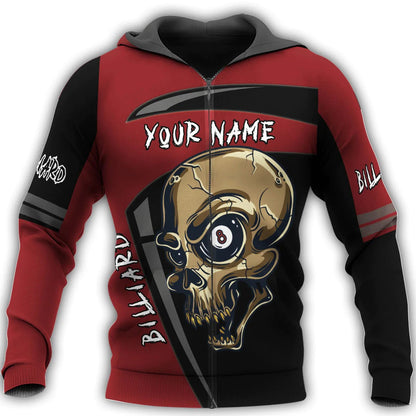 Custom Name 3D Skull Billiard Shirt Men, Billiard Hoodie Skull Pattern, Billiard Club Shirts TO0021