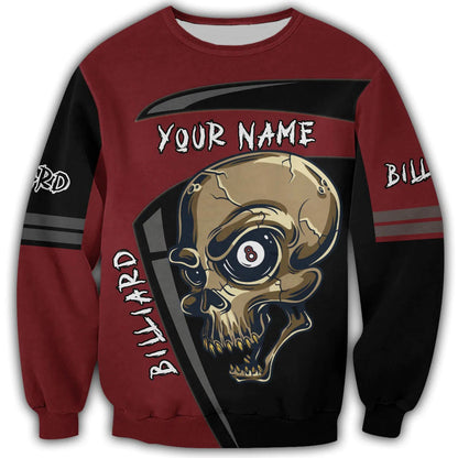 Custom Name 3D Skull Billiard Shirt Men, Billiard Hoodie Skull Pattern, Billiard Club Shirts TO0021