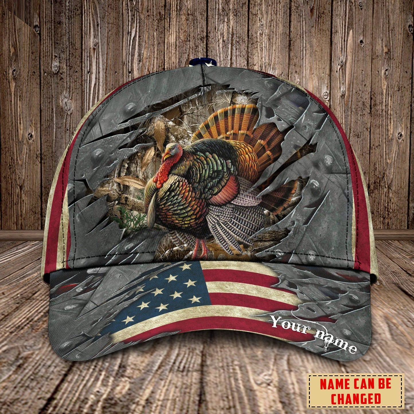 Personalized Name Turkey Hunting With American Flag Cap, Birthday Gift Father's Day Gift For Grandpa Dad Husband Son CA0024