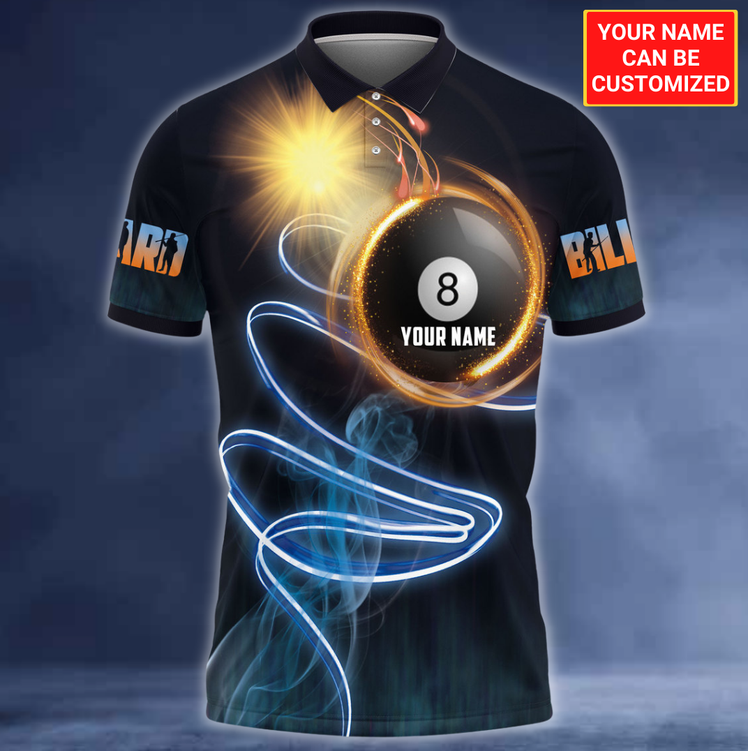 Personalized Name Ball Smoke and Sun Flow Billiard Polo Shirt, Custom In Ball Billiard Shirt for Pool Player SO1395