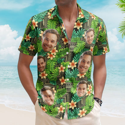 Kapa Hawaiian Pattern Tropical Aloha Shirts With Face - Custom Photo Hawaiian Shirts HA0071