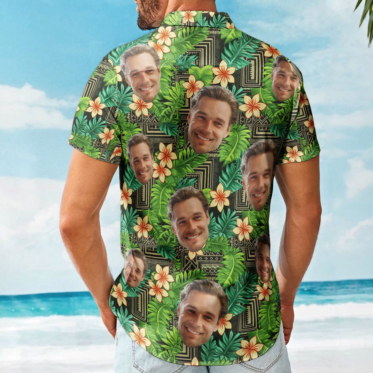 Kapa Hawaiian Pattern Tropical Aloha Shirts With Face - Custom Photo Hawaiian Shirts HA0071