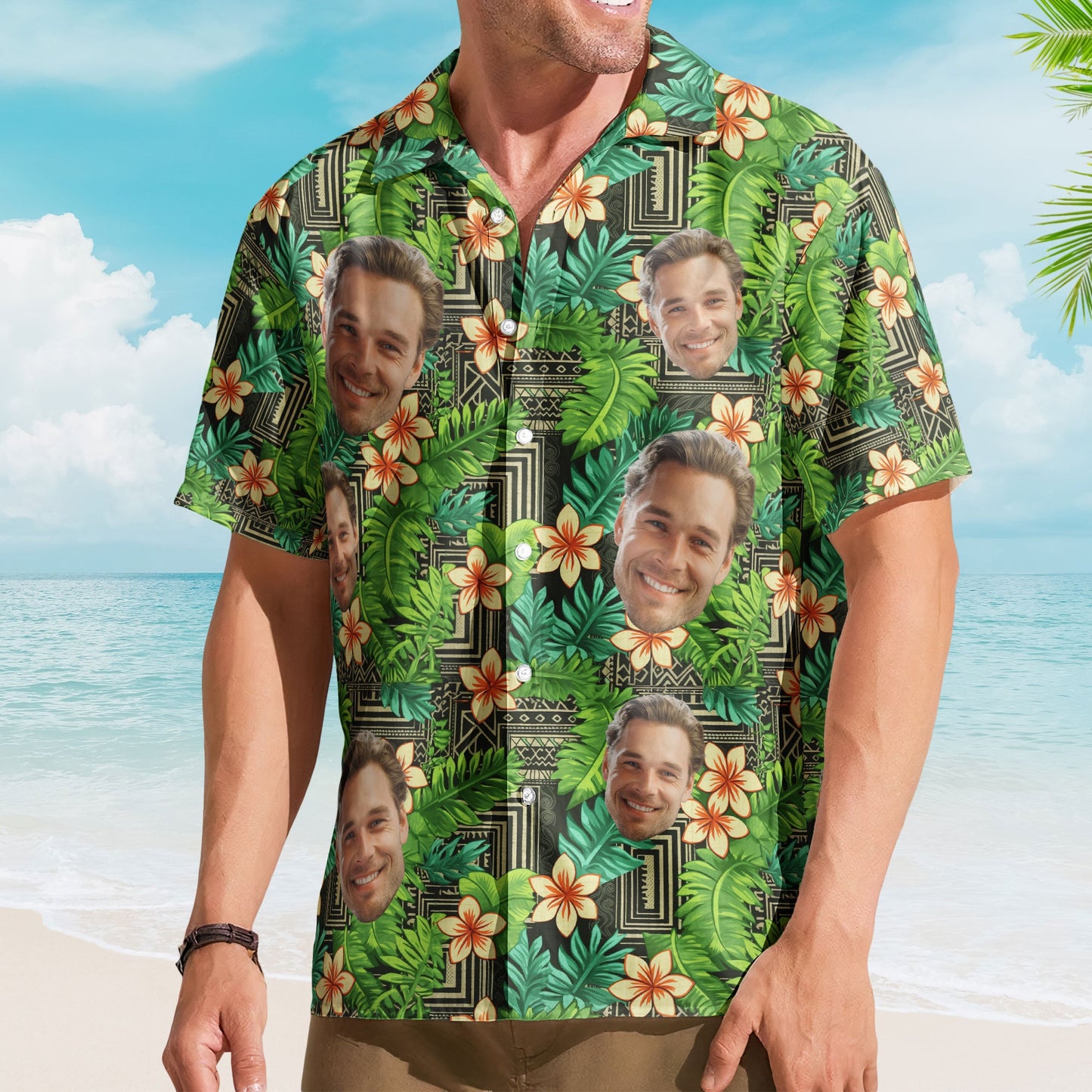 Kapa Hawaiian Pattern Tropical Aloha Shirts With Face - Custom Photo Hawaiian Shirts HA0071