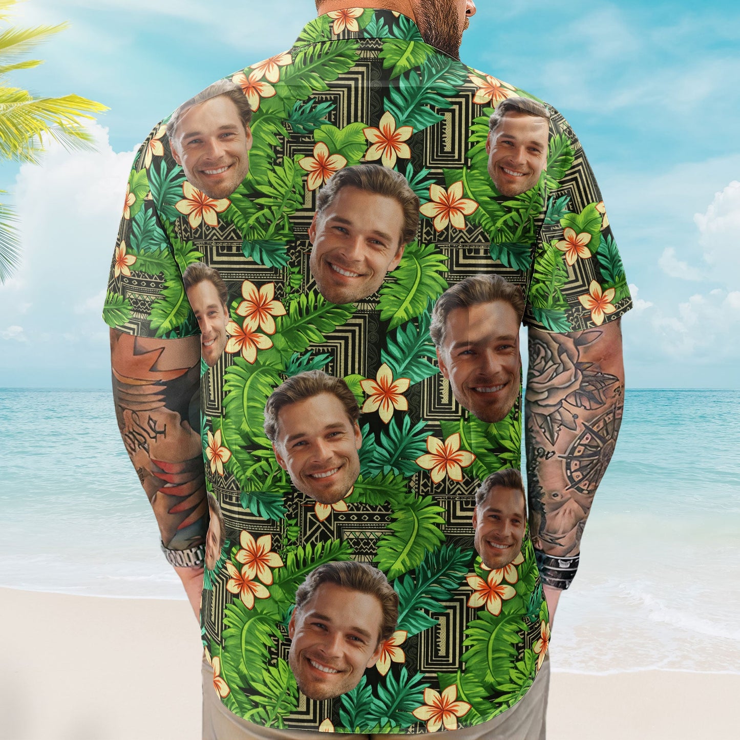 Kapa Hawaiian Pattern Tropical Aloha Shirts With Face - Custom Photo Hawaiian Shirts HA0071